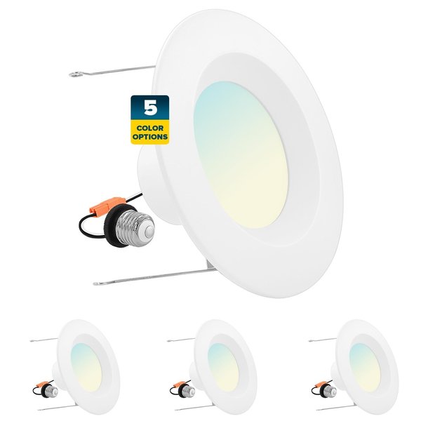 Sunperian 5/6 Inch LED Recessed Can Lights 5 CCT Selectable 2700K-5000K 14W 1100LM CRI90 Dimmable 4-Pack SP34205-4PC